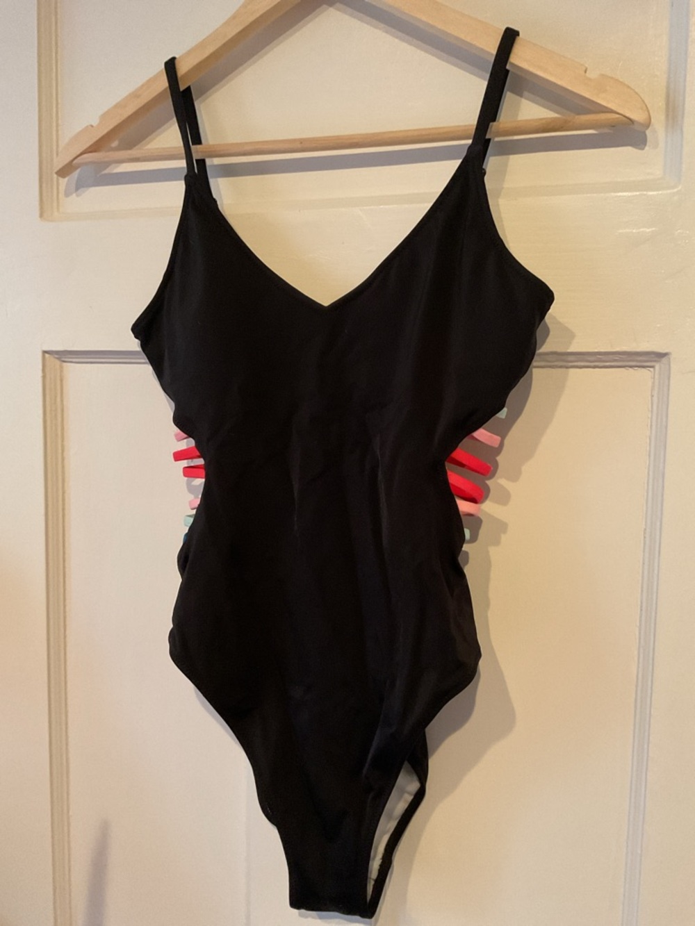 PINK Victoria’s Secret Black One-Piece Swimsuit with Neon Side Straps